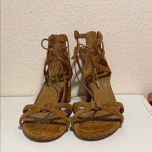 brown suede tie-up heels